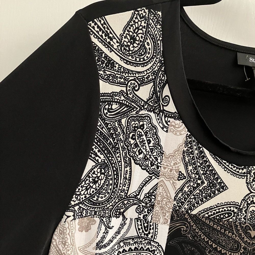 Style & Co. Black White Paisley Whimsy Pullover Boho Tunic 3/4 Sleeve SZ LG-K - Picture 4 of 6
